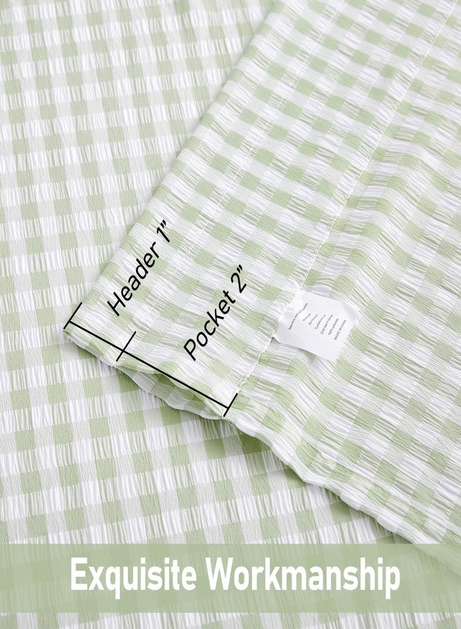ZJDECOR Sage Green White Buffalo Plaid Tier Cafe Curtains 24 Inches Long,Gingham Crinkled Not-See-Through Sheer Kitchen Curtains,Cottage Style Window Treatment,Rod Pocket,26" Wx24 L(Pack of 2) - Image 3